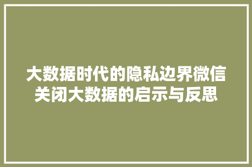 大数据时代的隐私边界微信关闭大数据的启示与反思