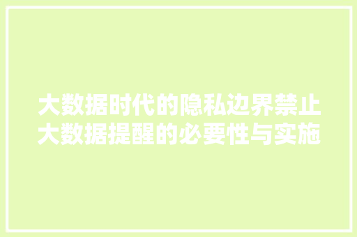 大数据时代的隐私边界禁止大数据提醒的必要性与实施路径