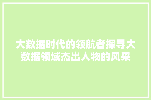 大数据时代的领航者探寻大数据领域杰出人物的风采