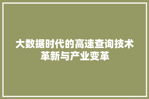 大数据时代的高速查询技术革新与产业变革 网络技术
