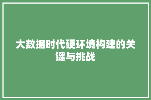 大数据时代硬环境构建的关键与挑战 大数据时代硬环境构建的关键与挑战