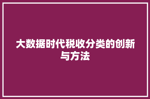 大数据时代税收分类的创新与方法 大数据时代税收分类的创新与方法