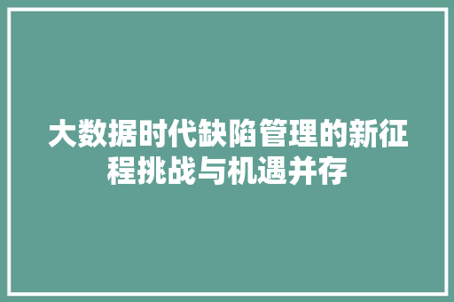 大数据时代缺陷管理的新征程挑战与机遇并存