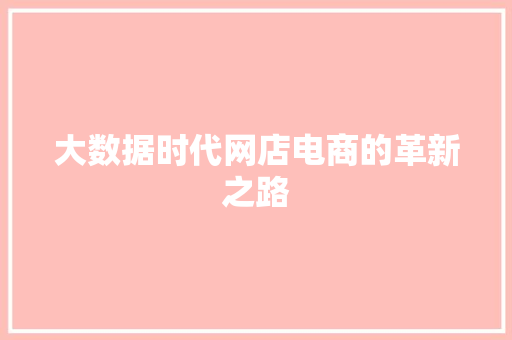 大数据时代网店电商的革新之路