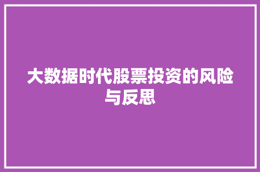 大数据时代股票投资的风险与反思