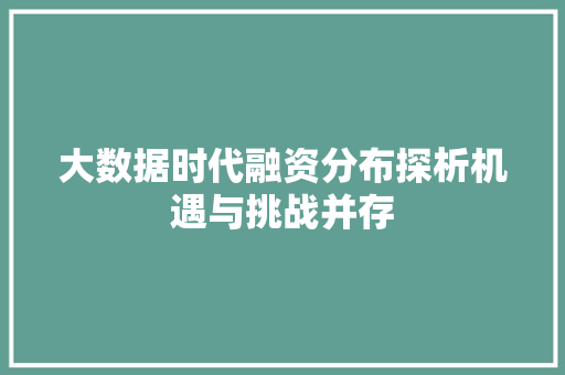 大数据时代融资分布探析机遇与挑战并存