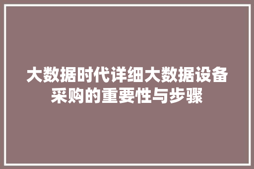大数据时代详细大数据设备采购的重要性与步骤