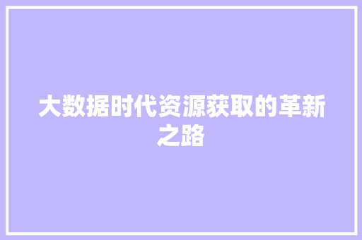 大数据时代资源获取的革新之路