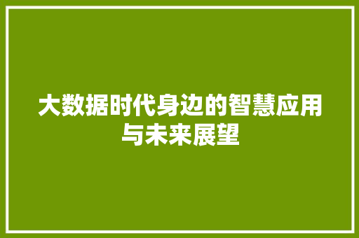 大数据时代身边的智慧应用与未来展望