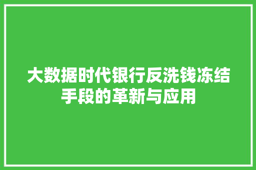 大数据时代银行反洗钱冻结手段的革新与应用