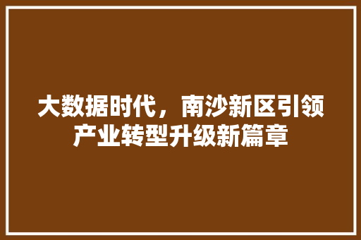 大数据时代，南沙新区引领产业转型升级新篇章