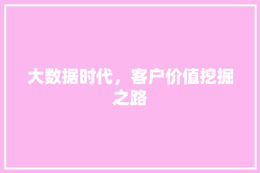 大数据时代，客户价值挖掘之路