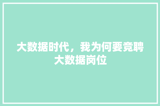 大数据时代，我为何要竞聘大数据岗位