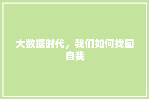 大数据时代，我们如何找回自我