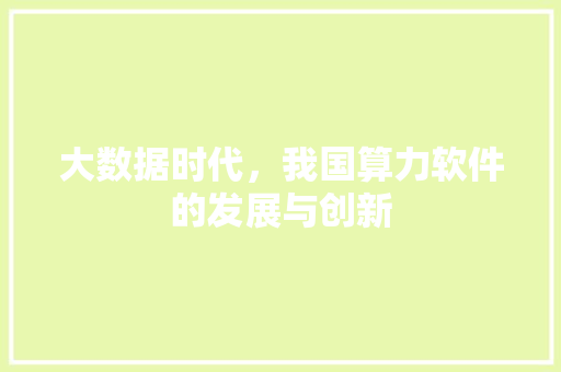 大数据时代,我国算力软件的发展与创新 大数据时代,我国算力软件的发展与创新