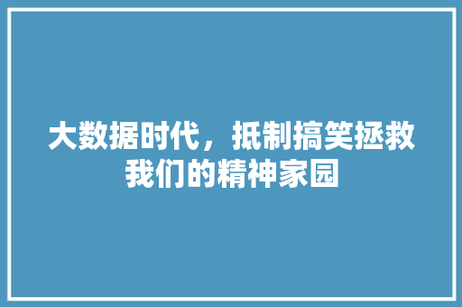 大数据时代，抵制搞笑拯救我们的精神家园