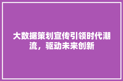 大数据策划宣传引领时代潮流，驱动未来创新