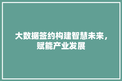 大数据签约构建智慧未来，赋能产业发展