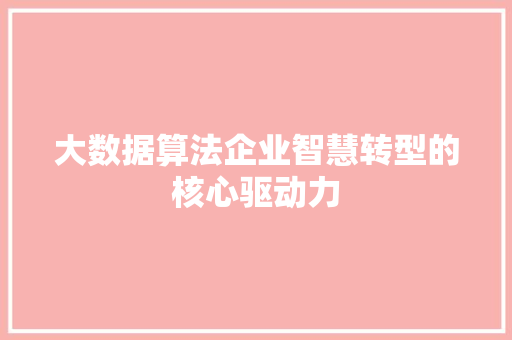 大数据算法企业智慧转型的核心驱动力