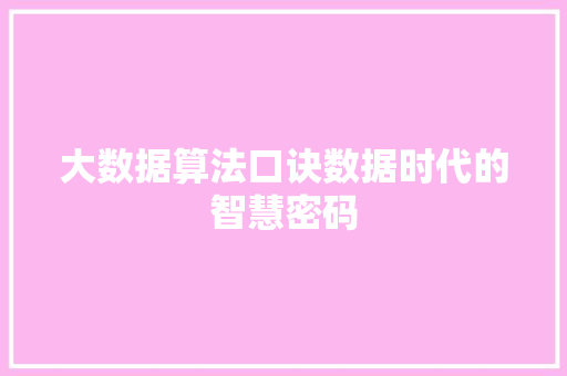 大数据算法口诀数据时代的智慧密码