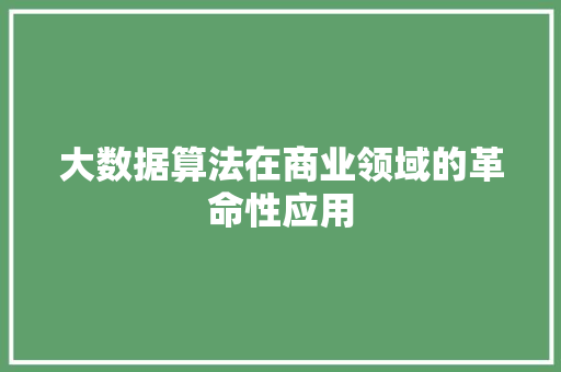大数据算法在商业领域的革命性应用