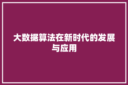 大数据算法在新时代的发展与应用