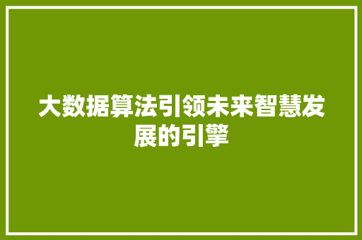 大数据算法引领未来智慧发展的引擎