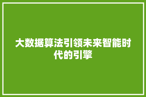 大数据算法引领未来智能时代的引擎