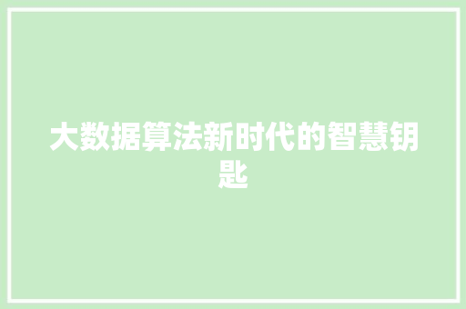 大数据算法新时代的智慧钥匙