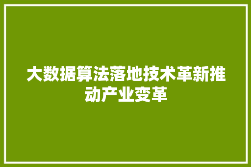 大数据算法落地技术革新推动产业变革