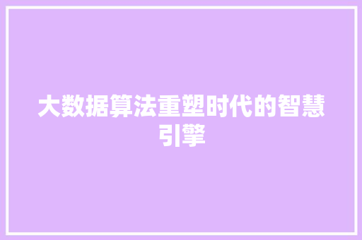 大数据算法重塑时代的智慧引擎