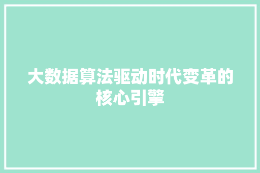 大数据算法驱动时代变革的核心引擎