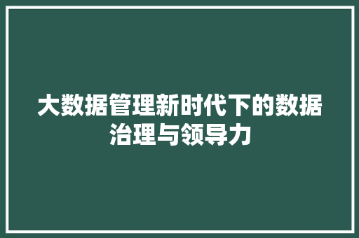 大数据管理新时代下的数据治理与领导力