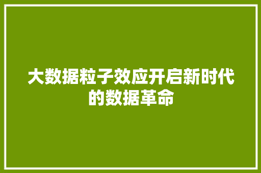 大数据粒子效应开启新时代的数据革命