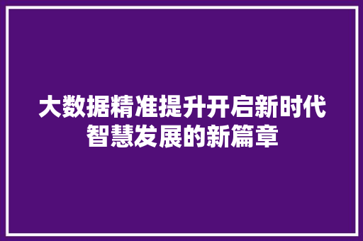 大数据精准提升开启新时代智慧发展的新篇章