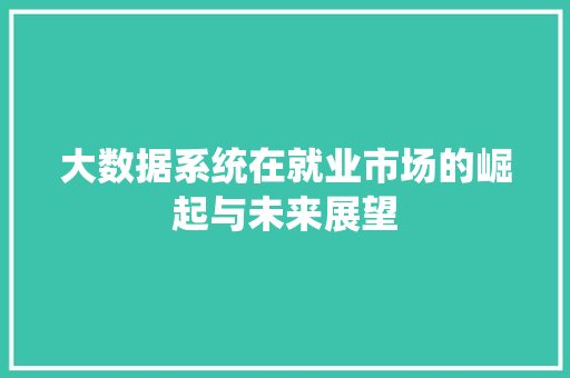 大数据系统在就业市场的崛起与未来展望