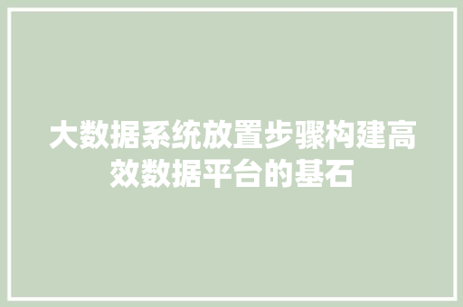 大数据系统放置步骤构建高效数据平台的基石