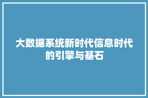 大数据系统新时代信息时代的引擎与基石