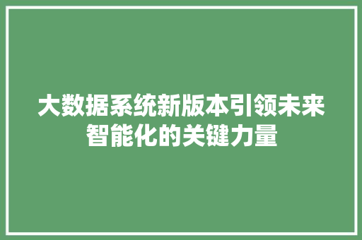 大数据系统新版本引领未来智能化的关键力量