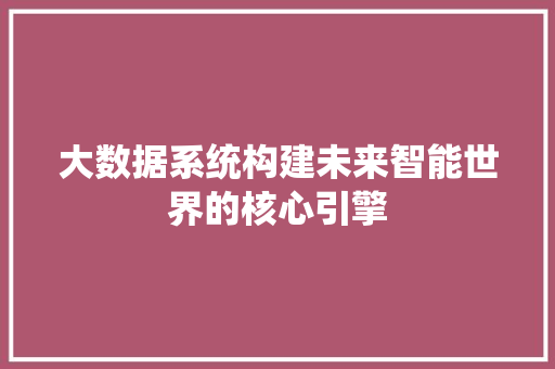 大数据系统构建未来智能世界的核心引擎