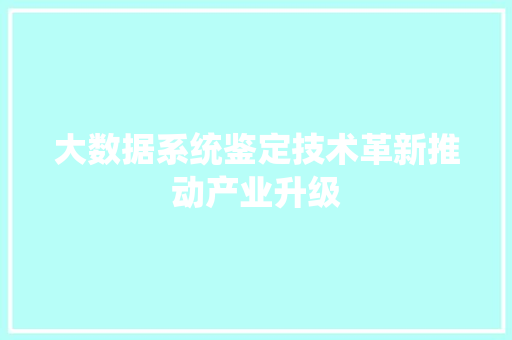 大数据系统鉴定技术革新推动产业升级