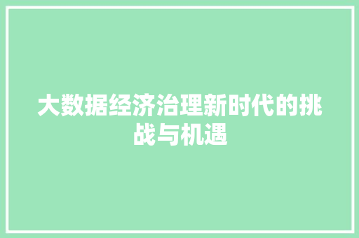 大数据经济治理新时代的挑战与机遇