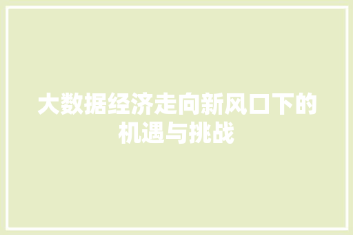 大数据经济走向新风口下的机遇与挑战