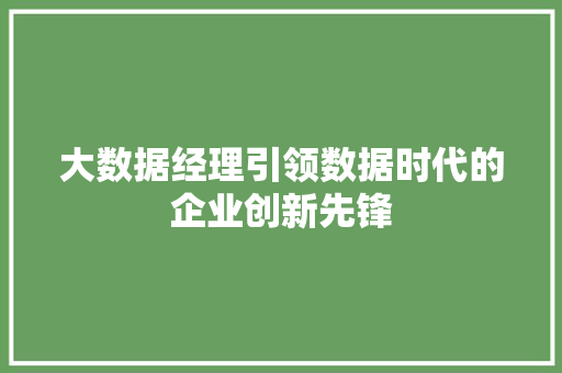 大数据经理引领数据时代的企业创新先锋