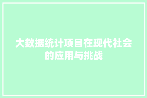 大数据统计项目在现代社会的应用与挑战