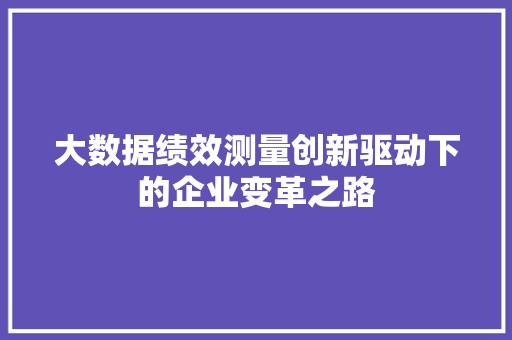 大数据绩效测量创新驱动下的企业变革之路