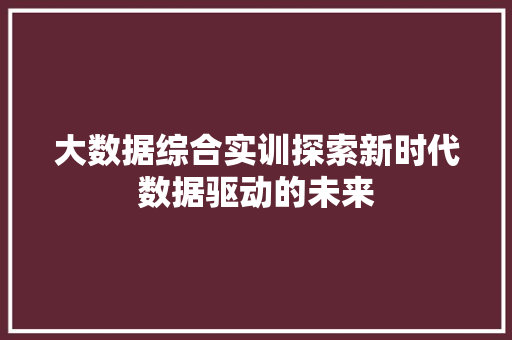 大数据综合实训探索新时代数据驱动的未来