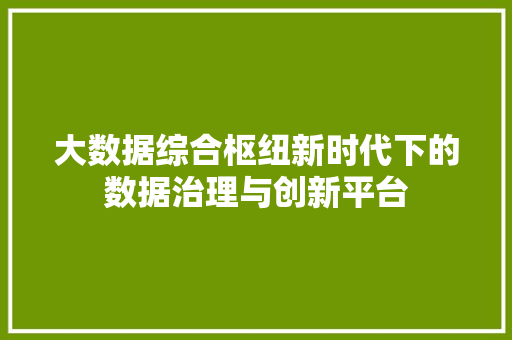 大数据综合枢纽新时代下的数据治理与创新平台