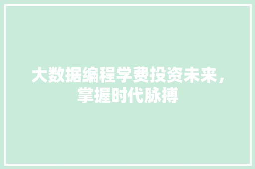 大数据编程学费投资未来，掌握时代脉搏