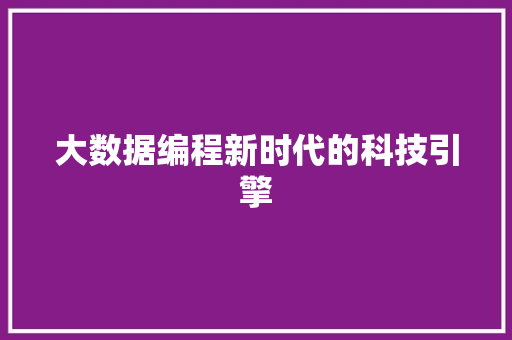 大数据编程新时代的科技引擎